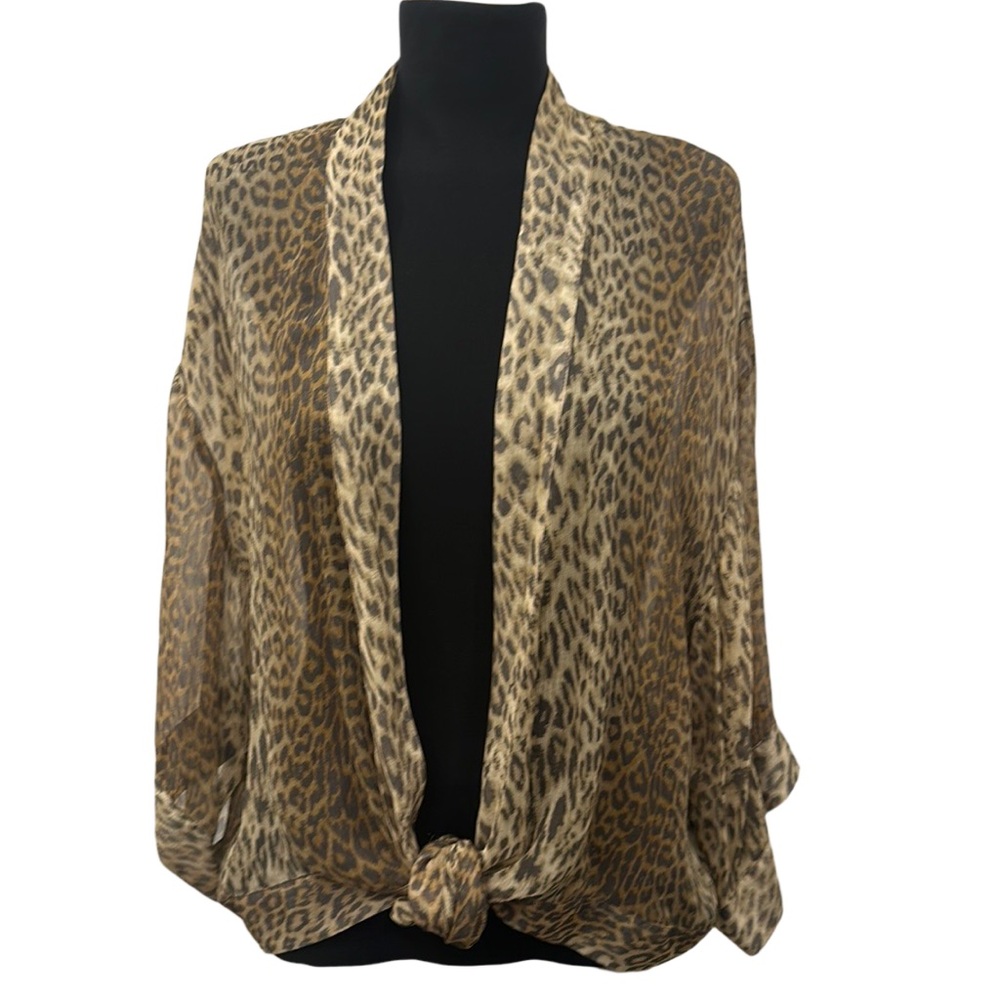 COLDWATER CREEK 100% Silk Sheer Animal Print Open Cardigan Over Shirt